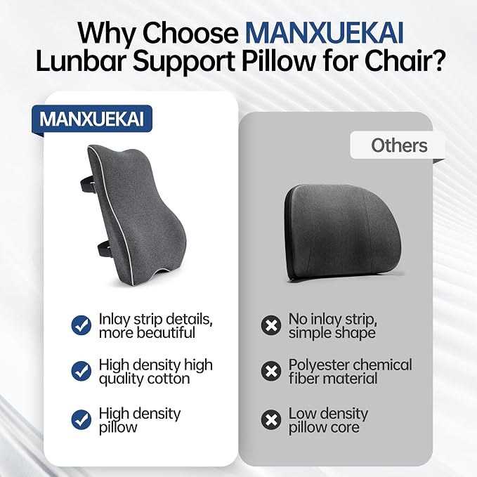 Lumbar Support Pillow for Office Chair Car Seat Gaming Chair, Memory Foam Back Support Pillow, Lumbar Cushion Back Cushion for Lower Back Pain Relief, Adjustable Strap Washable Cover-Dark Grey
