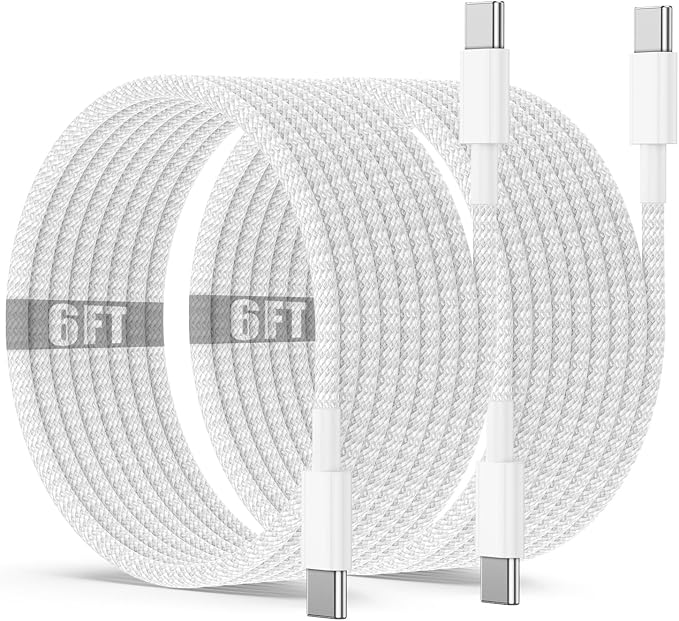 USB C to C Charging Cable 6ft, 60W Fast Type C to C Charger Cord Long for Apple iPhone 17 Pro Max/17 Air/16 Pro Max/15 Plus, MacBook Pro 2021/2020/2019,iPad 12.9/11 inch/Mini/Air 5/4,Samsung Galaxy