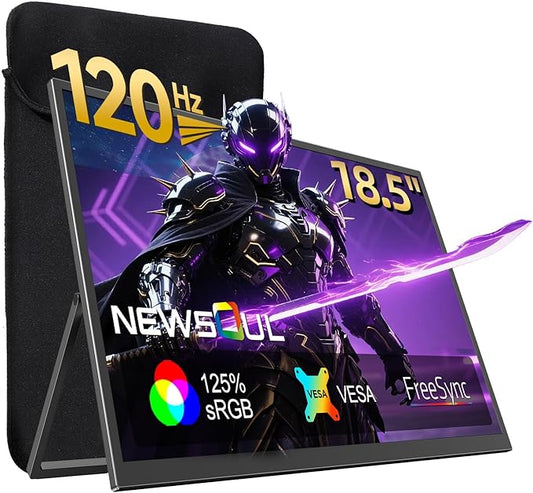 Portable Monitor 18.5'' 120Hz Gaming Monitor, 125%sRGB | 2000:1 | HDR| FreeSync Travel Monitor for Laptop Mac-Book PC, Built-in Stand & Speakers, VESA, USB HDMI Large Second Screen for Game Office