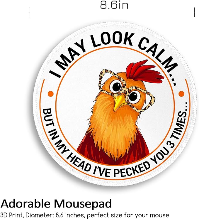 Funny Chicken Mouse Pad, Small Round Rooster Mouse Pads for Desk, Mini Travel Mousepad for Work Wireless Computer Laptop, Office Desk Accessories, 8.6 x 8.6 inch