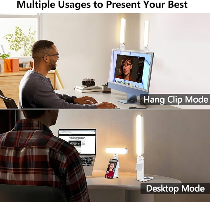 yAyusi Dual-lamp Video Conference Lighting, LED Streaming Light with Remote and Touch Control, Zoom Lighting for Computer,Webcam Laptop Monitor Ring Light for Video Calls/Zoom Meetings (White)