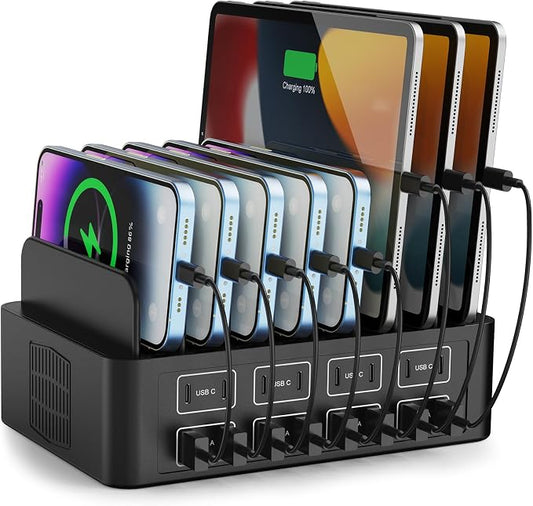 150W/35A Charging Station for Multiple Devices, RUANSZZ 16 Port USB~C Fast Charging Station, Multiple Charger Organizer Compatible with Cell Phone, iPad, Kindle, Tablet and Other Electronic