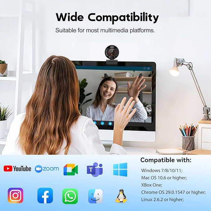 4K Webcam for PC - Computer Camera with PDAF USB Webcam with Microphone & Privacy Cover, 1080P@60FPS Streaming Camera, USB 2.0 Plug&Play, 8X Digital Web Cam w/ 78°View for Meeting/Zoom/Teams