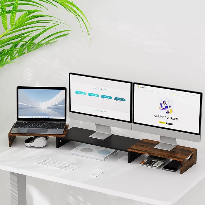 Triple Monitor Stand Riser, Extra Long Monitor Lift for 3 Monitors, Dual Monitor Stand with Length and Angle Adjustable