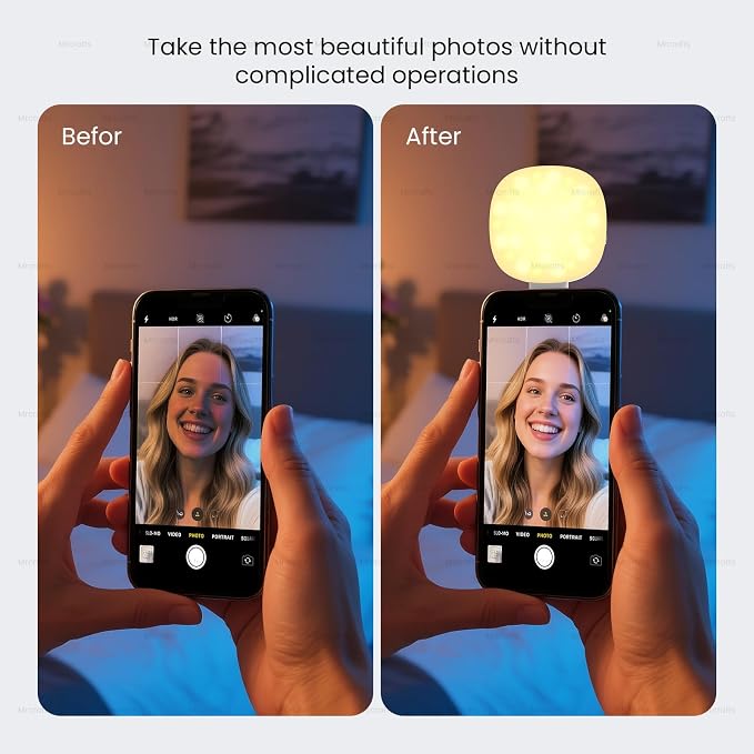 MrCrafts Magnetic Selfie Light for Mobile Phones with Mirror, 3 Modes Portable Light, Rechargeable Light with Magnetic Ring, Suitable for Photography/TikTok/Zoom Calls/Video Conferencing