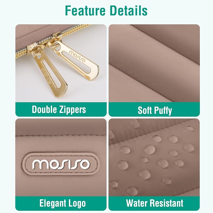 MOSISO Laptop Case 13.3 inch,13-13.3 inch Puffy Laptop Sleeve Compatible with MacBook Air 13.6 M5 M4 M3 M2 M1/Neo/Pro 13/14,HP Dell ASUS Lenovo,Polyester Horizontal Bag with Small Case, Brown