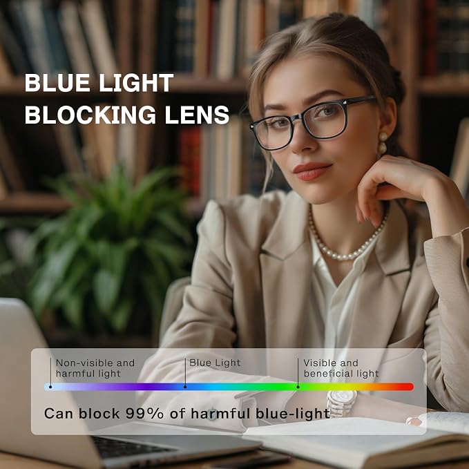 Blue Light Blocking Glasses for Women & Men, Square Frame Computer Glasses for Gaming & Office, Anti Eye Strain & UV400 Filter, 1 Pair
