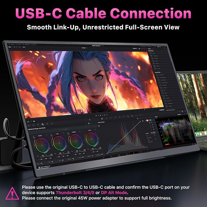 cocopar Portable Monitor IPS Travel Monitor with USB-C HDMI Portable Screen for Laptop MacBook Surface PC PS4/5 External Display with Kickstand, VESA Mountable, 23.8 Inch