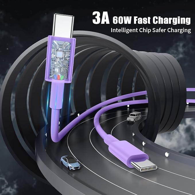 Essri USB C to USB C Cable 3FT for Apple iPhone 16 15 Charger Cord,4Pack 60W C to C Cable Fast Charging Wire for iPhone 16 15 Pro Plus Pro Max iPad Pro/Air MacBook Pro/Air,for Galaxy S24 S23 -Purple