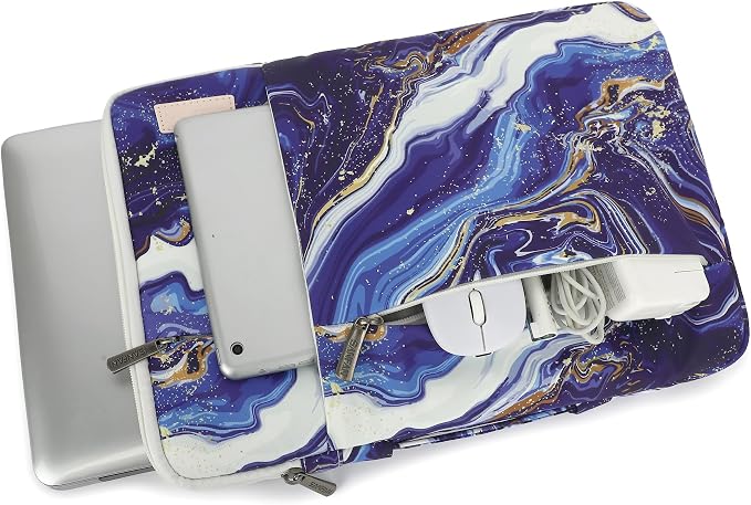 360° Protective Laptop Sleeve Case Bag with 3 Pockets,Handle,Luggage Strap for MacBook Pro 14 inch and 14 inch-14.4 inch Screen Laptop (Blue Marble)