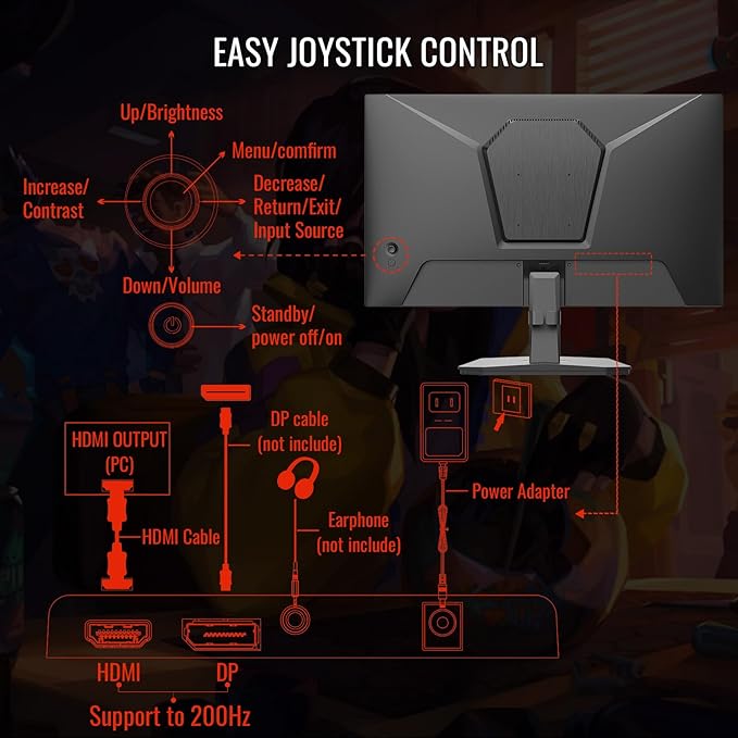 SANSUI Gaming Monitor, 24 Inch 180Hz, FHD 1080P 1ms 110% sRGB Computer Monitor, HDMI DP Ports VESA Support for Game Office (HDMI Cable Included)