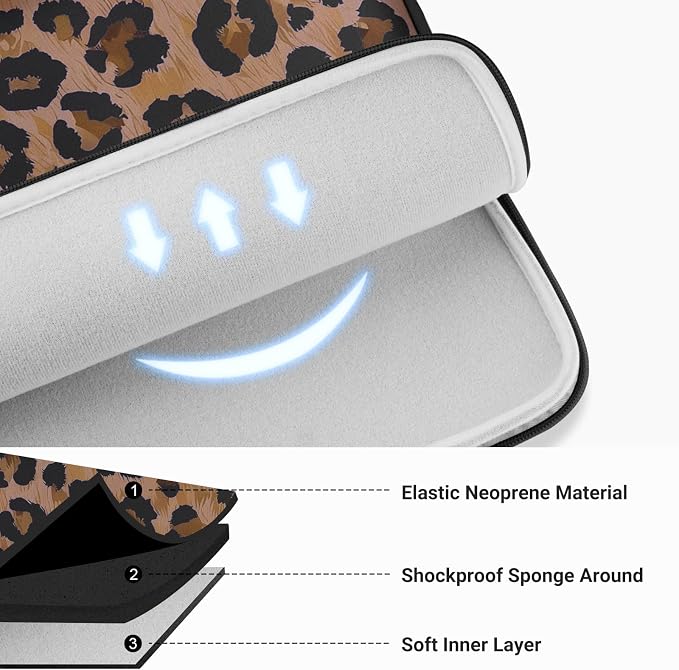 MOSISO Laptop Case 13.3 inch,13-13.3 inch Laptop Sleeve Compatible with MacBook Neo/Air 13.6/Pro 13/Pro 14, HP Dell ASUS Lenovo,Neoprene Computer Bag Cover with Small Case,Brown Wild Leopard