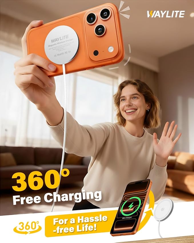 25W Magnetic Wireless Charger, 6FT Fast Charging Pad Qi2.2 Wireless Charge for iPhone 17 16 /AirPods3/2/Pro/for Galaxy S26 Ultra/Pixel 10 Series, Portable Charger for Desk& Travel(1Pack,White)