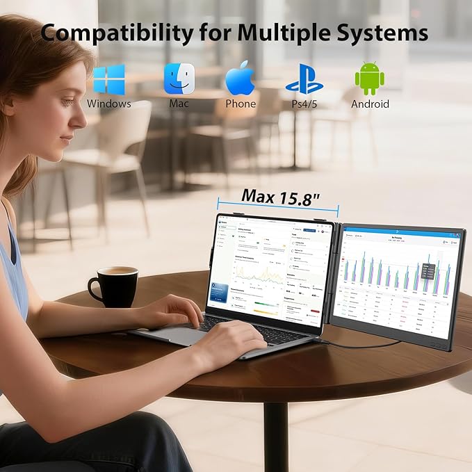 APILDELLA 14'' Laptop Screen Extender 1080P, Portable Dual Monitor Extender for Laptops - USB C and HDMI, Plug-Play for Dual Display on Mac and Windows, Fits 13''-16'' Laptops