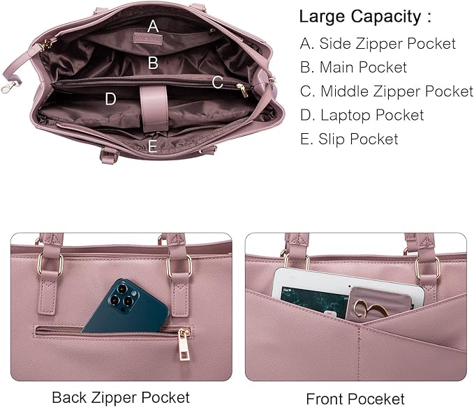 LOVEVOOK Laptop Tote Bag for Women 15.6 Inch Waterproof Leather Computer Bags Women Business Office Work Bag Briefcase Light Purple