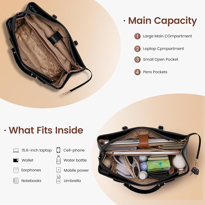 LOVEVOOK Lunch Tote Bag for Women, Laptop Bag for Work with Insulated Lunch Compartment 15.6 Inch 2 in 1 Lunch Tote Large Capacity Computer Handbag for Work, Teacher, Nurse, Office, Casual