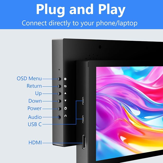 Small Monitor Touchscreen 7 Inch HD 1280x800 Type C HDMI Ports Mini Portable Monitor IPS LED Display for PC Laptop Ras Pi, Built-in Speakers