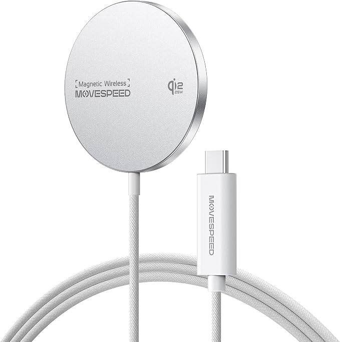 MOVESPEED for MagSafe Charger, Qi2.2 Certified 25W Magnetic Wireless Fast Charging Pad Compatible with iPhone 17/16/15/14/13/12 Series, AirPods Pro 4/3/2, Samsung Galaxy and More(White)