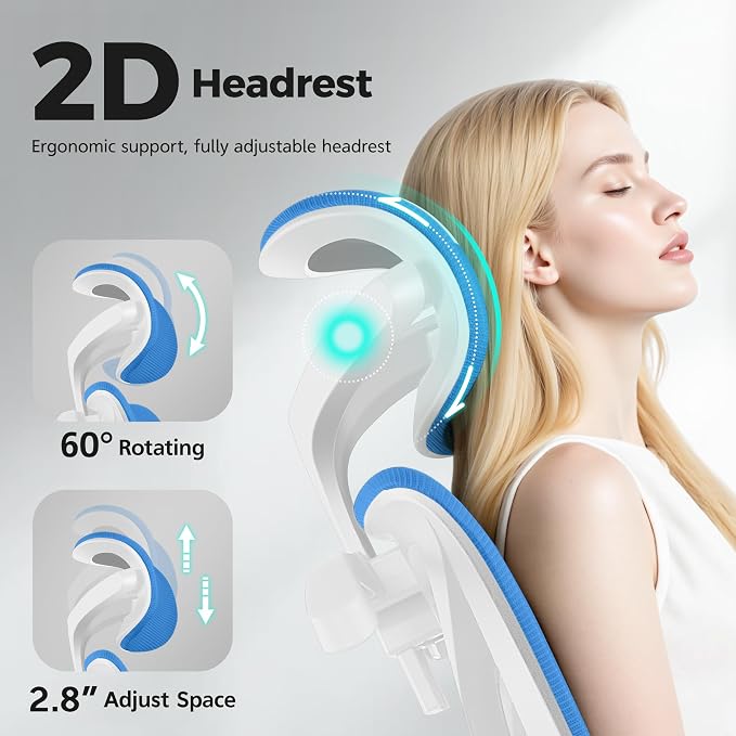 Ergonomic Office Chair High Back Desk Chair with Lumbar Support, Breathable Mesh Computer Chair with Adjustable Armrests Height, Reclining Swivel Big and Tall Gaming Chair for Home Office(Sky Blue)