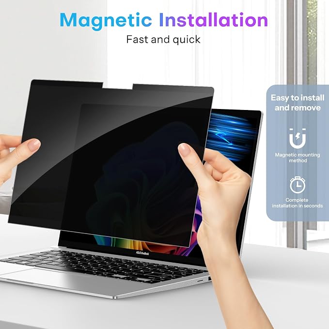 OMOTON Magnetic Laptop Privacy Screen 13.3 Inch 16:9, Anti-Spy Filter, Matte Anti Glare Blue Light Protector, Easy Install & Remove