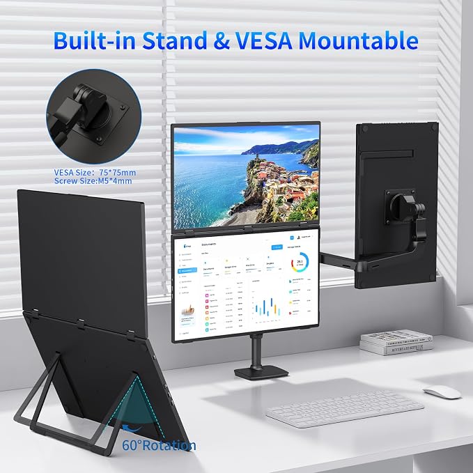 MAGICRAVEN Portable Dual Monitor for Laptop, Foldable Laptop Screen Extender, Plug & Play No Driver, 1080P FHD IPS 100Hz Triple Screen for Travel & Office, Compatible with Mac, Windows -18.5"