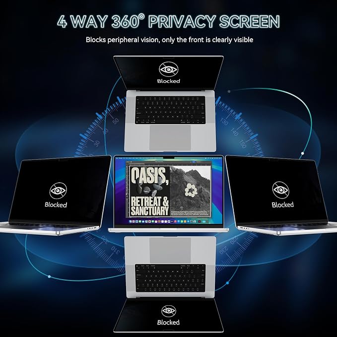 360° Privacy Screen for MacBook Pro 14 Inch (2021-2026, M1, M2, M3, M4, M5), 4 Way Privacy Anti Glare Blue Light Filter Shield Film Anti Spy Laptop Protector for Mac 14.2In Computer
