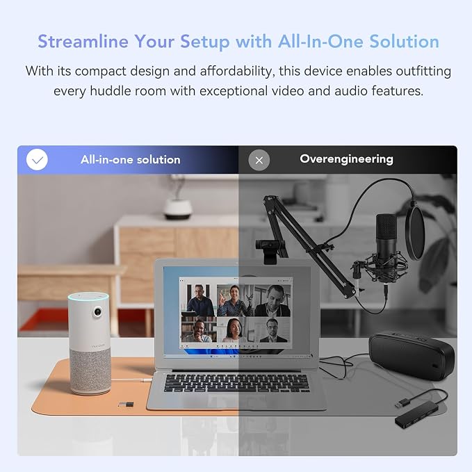 NUROUM C10 Conference Webcam with Microphone Speaker, Portable All-in-1 Design, 1080P 90° Camera for Video Conference, 10ft Voice Pickup/AI Noise Cancellation, USB Plug&Play for PC/Desktop Zoom/Teams