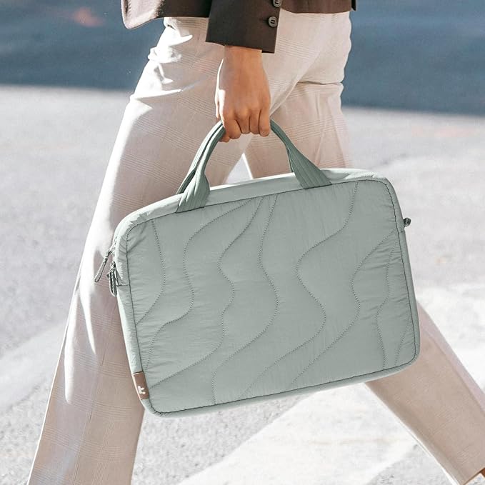 tomtoc 13-14 Inch Protective Puffy Laptop Carrying Bag for Women, Lightweight Laptop Briefcase Fits 13-inch Macbook Air M5 2026 & Neo A18, 14" MacBook Pro, Work Bag Case Handbag with Organized Storage