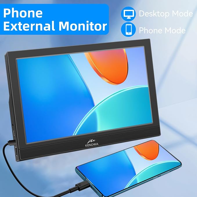 Kenowa Portable Monitor 13.3 Inch - HD 1366x768P LED Display External Monitor with USB C HDMI, Built-in Speakers Second Screen for Laptop Phone Mac PC PS4 Xbox