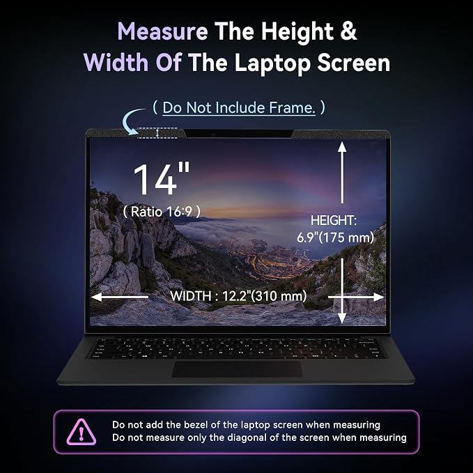 Magnetic Laptop Privacy Screen 14 Inch for 16:9 Computer Monitor, Removable 14” Anti Glare Protector Blue Light Filter Shield Compatible with HP Dell Xps Acer Asus Samsung Lenovo ThinkPad Envy