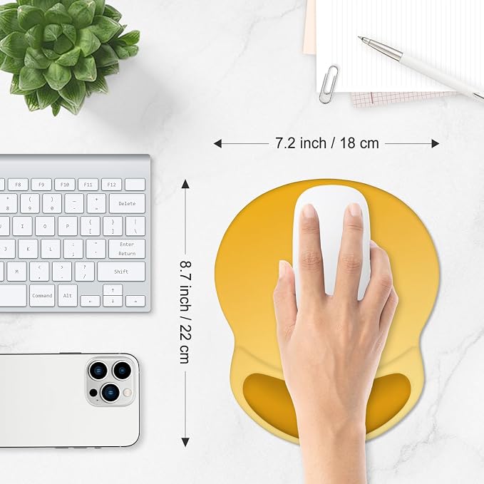 ITNRSIIET Ergonomic Mouse Pad with Comfort Gel Wrist Rest, Non-Slip PU Base, Smooth Textured Surface, Reduces Hand Fatigue & Wrist Pain, 8.7 x 7.2 Inch for Office Gaming Home, Yellow Gradient