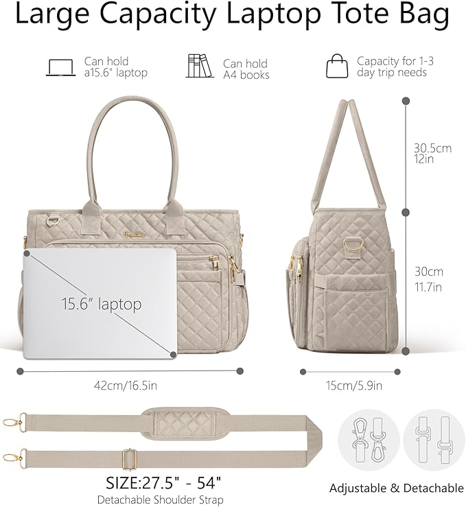 Bagstellar Teacher Bags for Women, 15.6 inch Laptop Work Tote Bag Quilted Nurse Bible Computer Shoulder Bag for School Travel | Dream Tote Work Bag
