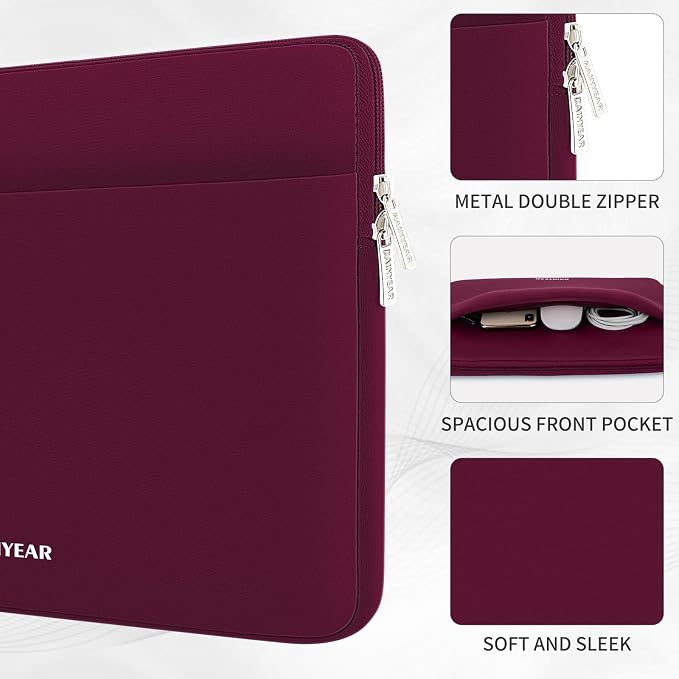 RAINYEAR Laptop Sleeve Case 15.6 Inch, Protective Portable Case with Front Pocket, Briefcase Handbag Computer Carrying Bag Laptop Bag Compatible for HP, Dell, Asus, Lenovo, Notebook, Red
