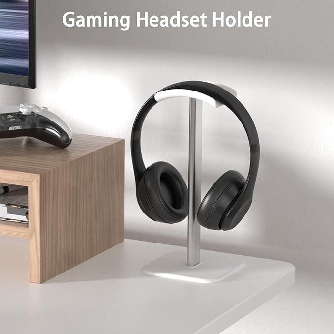 Headphone Stand for Desk - Headset Stand with Aluminum Hanger and Plastic Headrest, Headphone Holder for AirPods Max, Sony, Bose, Beats and More (White)