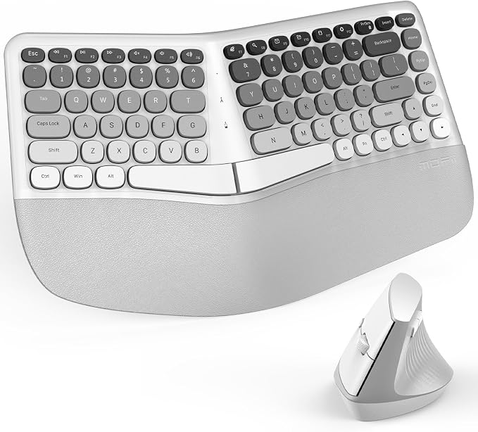 MOFII Wireless Ergonomic Keyboard & Mouse Combo – Split Curved Keyboard with Wrist Rest (All-Day Comfort) + Wireless Vertical Ergonomic Optical Mouse, Compatible with PC/Laptop/Desktop