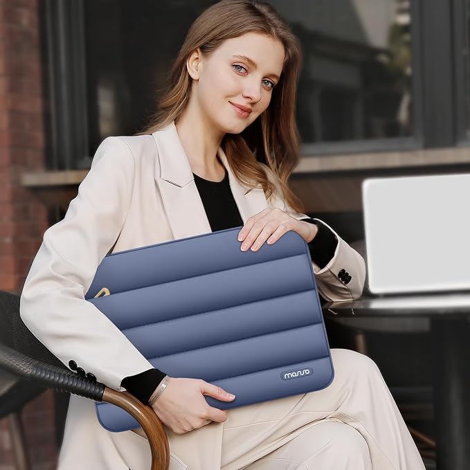 MOSISO Laptop Case 16 inch, 15-15.6 inch Puffy Laptop Sleeve Compatible with MacBook Pro 16 M5 M4 M3 M2 M1, HP Dell ASUS Acer Toshiba Lenovo, Polyester Horizontal Bag with Small Case, Lavender Gray