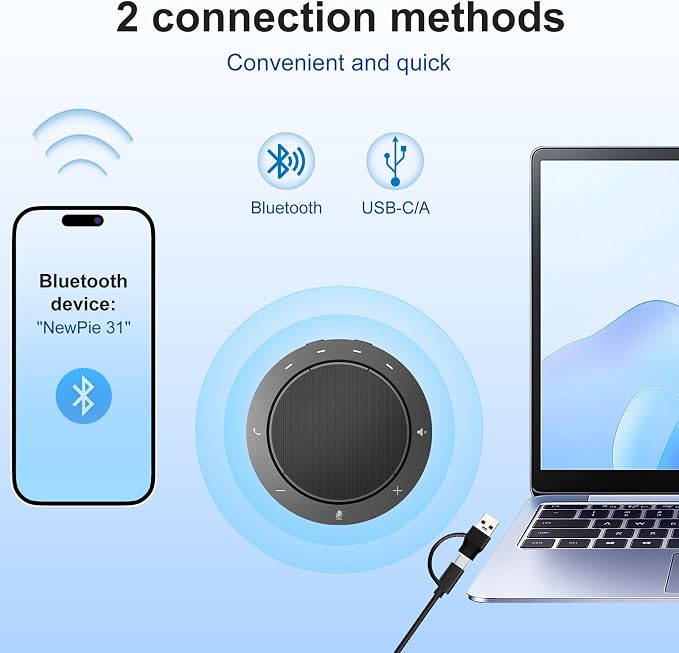 Conference Speaker and Microphone, Dual Al Mics with 360° Voice Pickup & Clear Sound, 10-14H Call Time, Bluetooth & USB-C/A Connection, Speakerphone for 1-6 People, Small Teams & Home Office