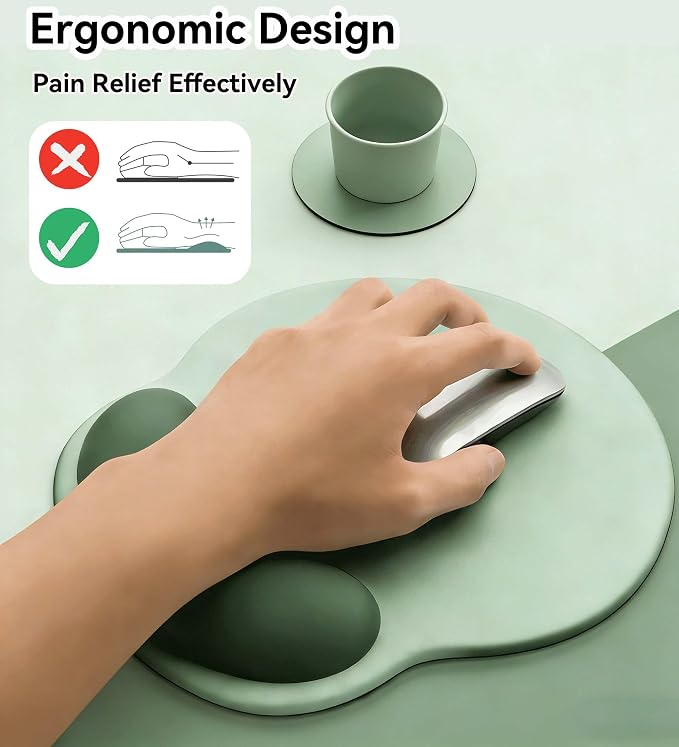 Ergonomic Mouse Pad with Wrist Rest,Mousepad with Wrist Support - Cute Gel Portable Mouse Pads for Desk Laptop,Computer,Office & Home Decor-(Green Plants)