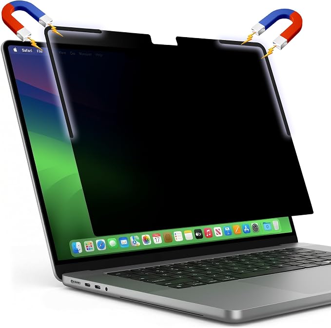 Removable Magnetic Privacy Screen Filter for MacBook Pro 14.2 Inch (M1-M5, Pro, Max, 2021-2026), L-Shaped Strips for Secure Attachment, Anti-Glare & Blue Light Blocking