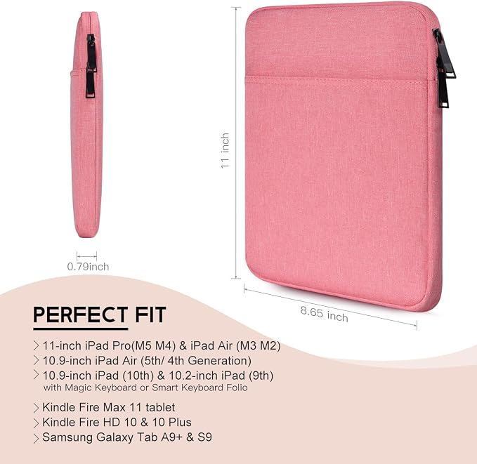 Tablet Sleeve Case for 11 inch iPad Pro M5 M4, iPad Air M2 M3 M4(2026), A16, 10.9 inch, 10.2, 10.5 Pro/Air, Galaxy Tab A9+ Padded Carrying Sleeve, Fit Apple Magic Keyboard