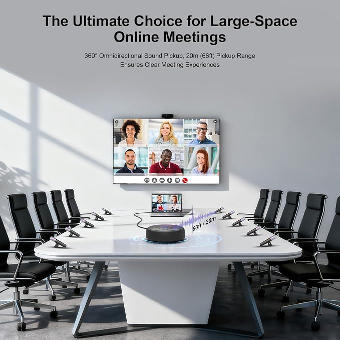 CM100 Conference Speaker and Microphone, 10 AI Mics 360° 65ft (20m) Voice Pickup, Noise Reduction, USB Speakerphone for 16 People,Fit for Video Conference Calls, multi-Platforms Zoom & MS Teams