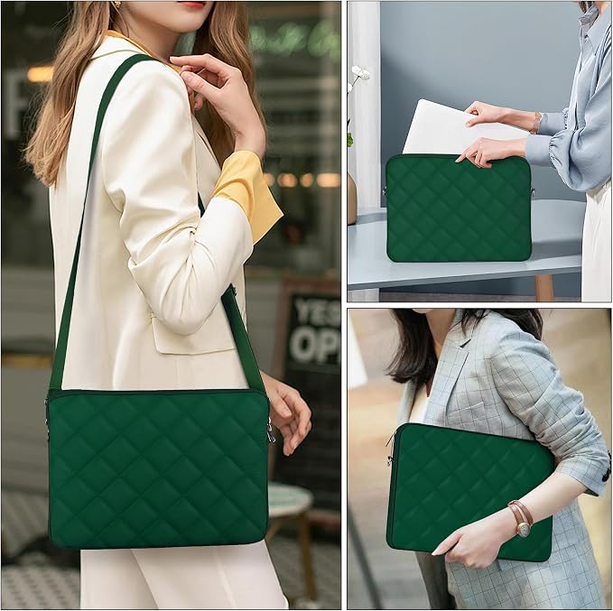 Puffy Quilted Laptop Sleeve with a Removable Shoulder Strap Compatible with MacBook Air/Pro, 13-13.3 inch Notebook, Compatible with MacBook Pro 14 inch M3 M2 M1 Chip 2023-2021