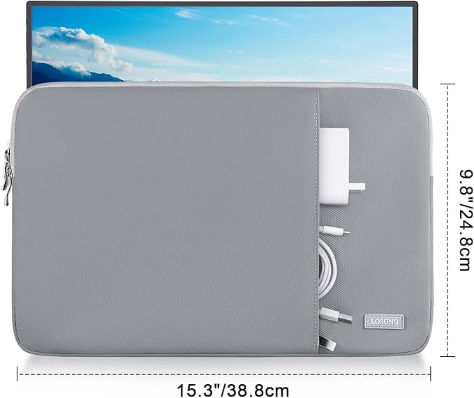 PU Leather Portable Monitor Case 15.6 Inch, Protective Carrying Sleeve for Most 15.6 in Monitors,Water Resistant Portable Computer Laptop Display Bag with Accessory Pocket,Size-15.3"x9.8" Gray