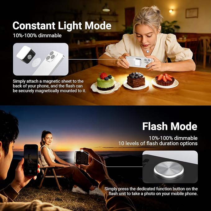 NEEWER BASICS Magnetic Phone Flash Speedlite & Selfie Light Compatible with iPhone Samsung Android, 18Ws GN12 Equivalent 700mAh Mini LED Ring Fill Lighting with Display for Photo & Video Recording, N1
