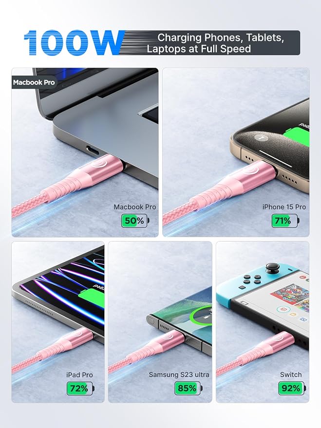 USBC to USBC 100W [10ft/2 Pack] USB C to USB C Fast Charging Cable Braided C to C Charger Cord for MacBook Pro/Air, iPhone 16 15 Pro Max Plus,iPad Pro,Samsung Galaxy S25 Ultra S24 S23,Pixel,PS5,Switch