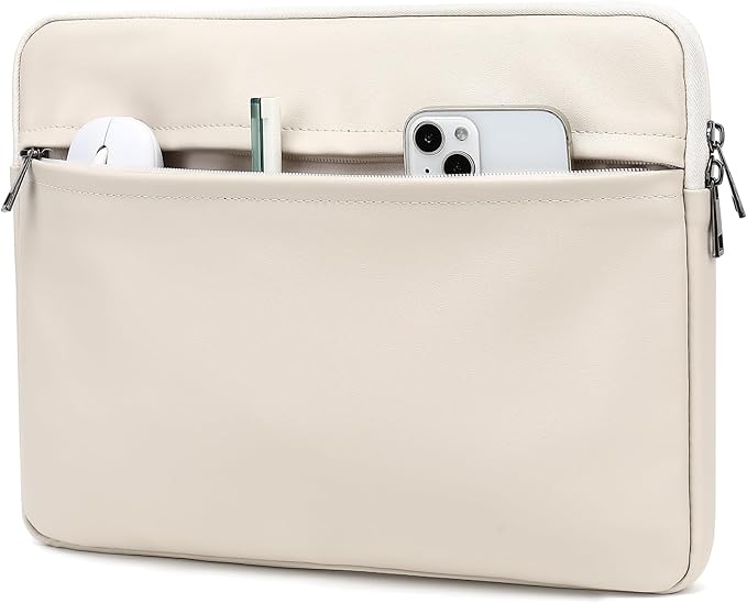 Embossing Floral Pattern PU Leather Laptop Sleeve Case with Pocket for MacBook Pro 16 inch and 16 inch-16.2 inch HP, Lenovo, Dell, ASUS, Acer Notebook Computer (Ivory White)
