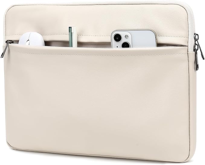 Embossing Floral Pattern PU Leather Laptop Sleeve Case with Pocket MacBook Air 13 inch,iPad Pro 13 inch and 12.5 inch-13.6 inch Notebook Computer Laptop (Ivory White)