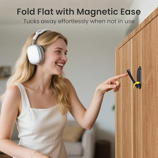 Itramax Wall Mount Headphone Hanger,Adhesive Headset Holder Under Desk,2 Pack Magnetic Headphone Monitor Stand Hook, Foldable Sticky PC Gaming Headset Earphone Clamp for AirPods Max,HyperX,Xbox-Black