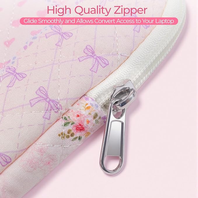 13-14 inch Cotton Quilted Laptop Sleeve for Women, Aesthetic Puffy Laptop Case Carrying Bag Compatible with MacBook Air/Pro 13/Pro 14, Soft Computer Liner Bag (Purple Patchwork, 13.3 inch)