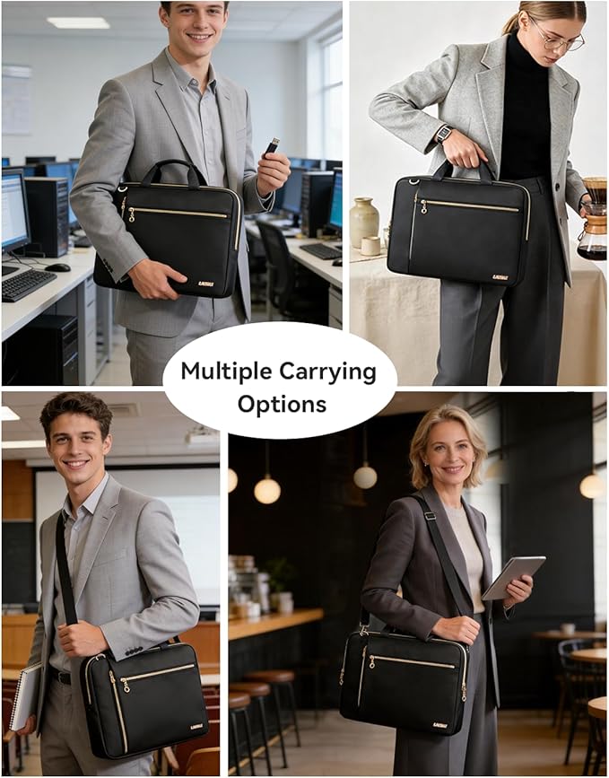 15.6 16 Inch Laptop Bag Case for Women Men Compatible with MacBook Pro M5/HP OmniBook Omen Envy/Dell Pro Inspiron/Lenovo Yoga IdealPad, Messenger Carrying Briefcase Computer Bag Case, Black